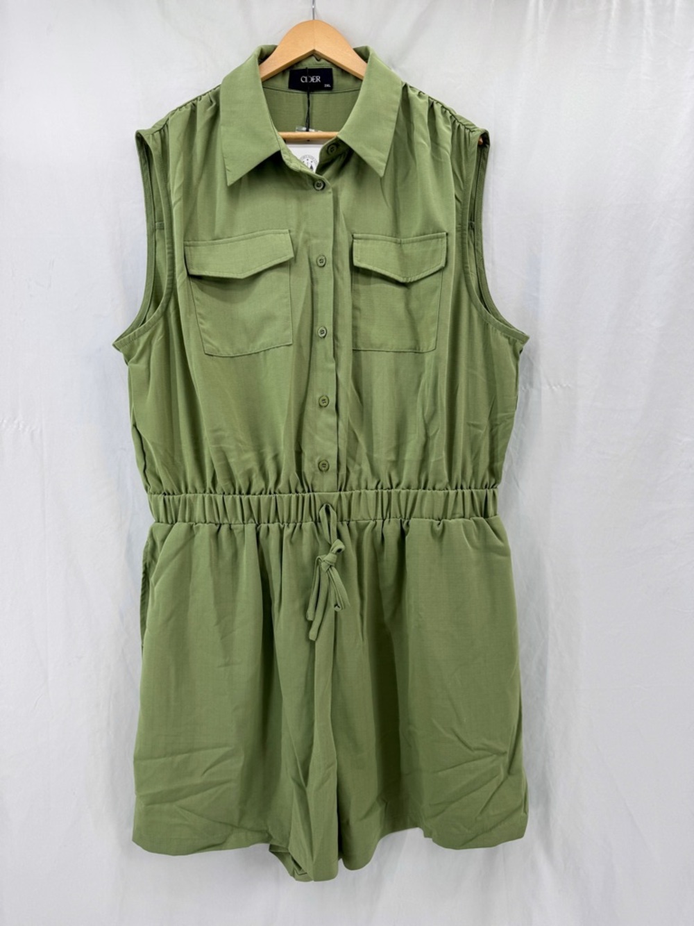 Cider Safari Chic Olive Green Sleeveless Utility Romper Plus Size 3XL Gorpcore